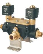 Grupo Válvulas Eléctricas Solenoide, 2 Vías, Entrada M 3/4", 2 Salidas M 1/2", 40 bar, 12Vdc