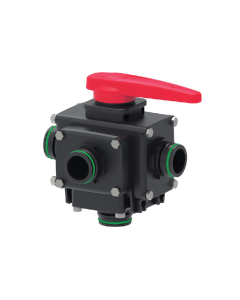 Valv. Bola PE UHWM con Tirantes, 5 Vias, Horquilla T7, 2" DN